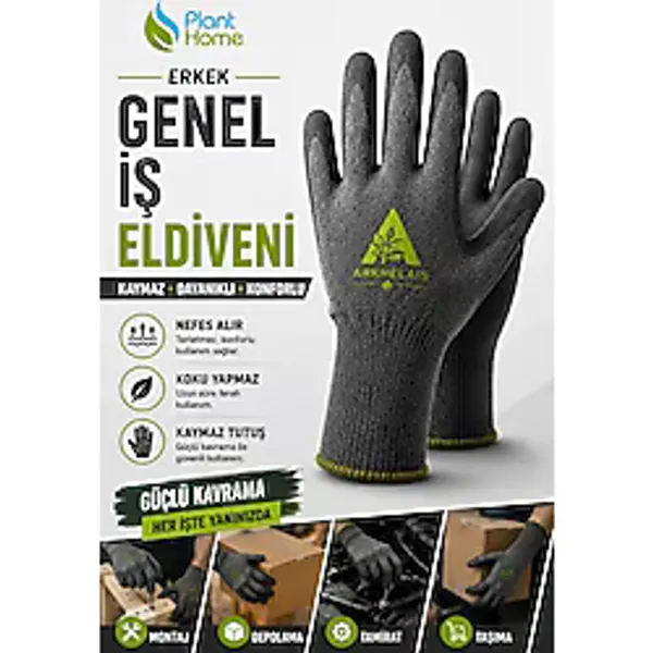 Erkek Bahçe Eldiveni Lateks Kaplamalı Kaymaz Genel Iş Eldiveni Nefes Alır Koku Yapmaz Dayanıklı 1 Çift
