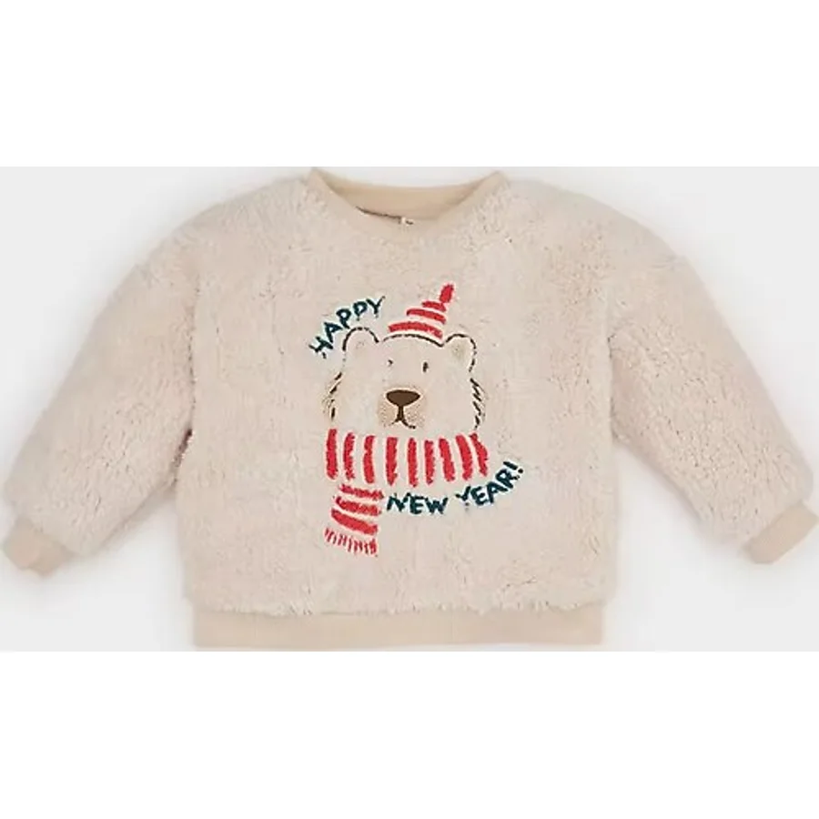 Erkek Bebek Bisiklet Yaka Yılbaşı Temalı Pelüş Sweatshirt