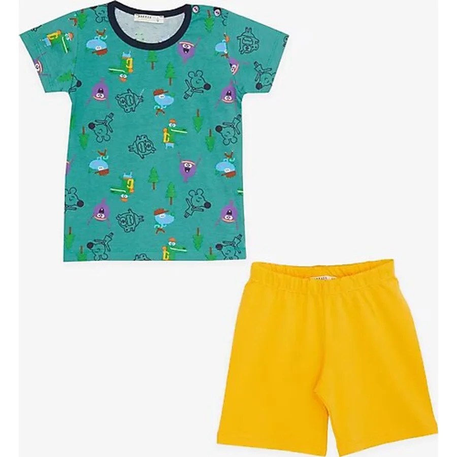 Erkek Bebek Breeze Pijama Takımı Neşeli Hayvanlar Alemi Dostluk Temalı Yeşil (9 Ay-3 Yaş) Yeşil 3 Yaş