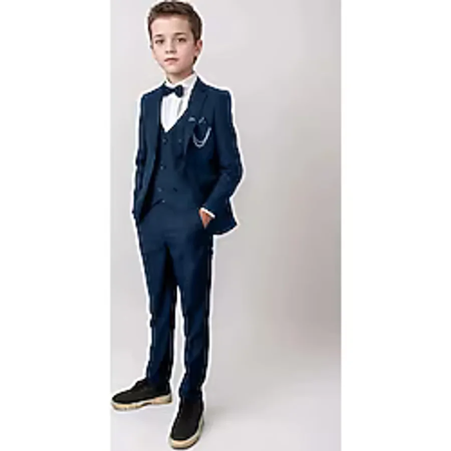 Erkek Çocuk Blazer Ceketli, Cepken Yelekli Lacivert Takım Elbise 10-16 Yaş