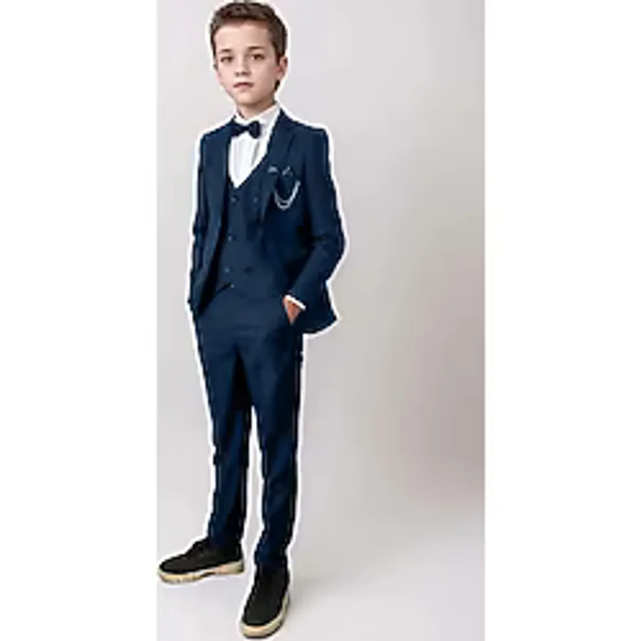 Erkek Çocuk Blazer Ceketli, Cepken Yelekli Lacivert Takım Elbise 5-9 Yaş