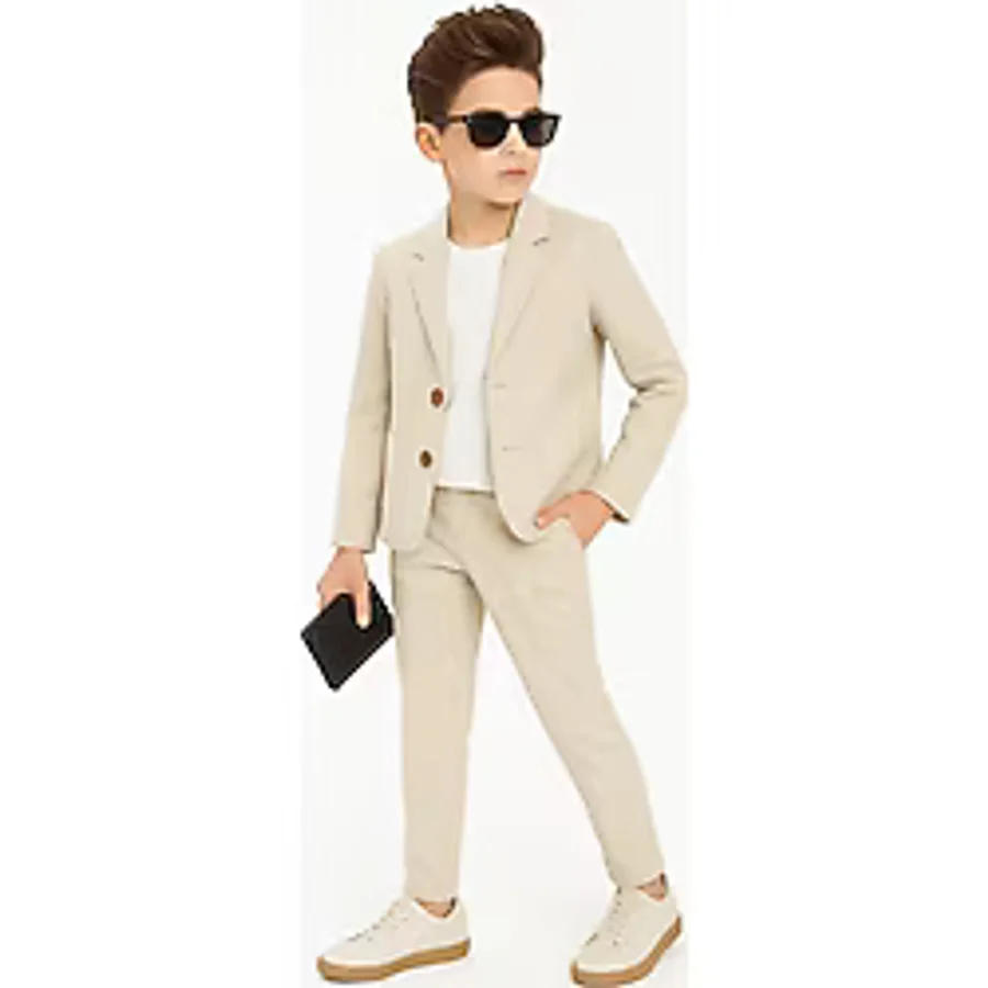 Erkek Çocuk Casual Slim Fit Keten Takım Elbise 3'lü Set Ak2853