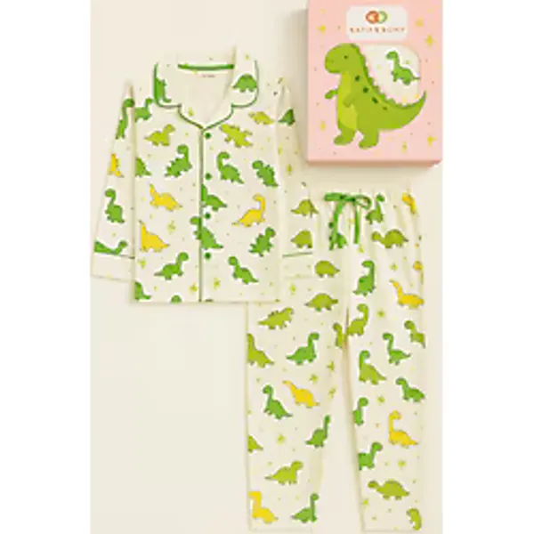 Erkek Çocuk Dinozor Desenli Kutulu Pijama Takımı