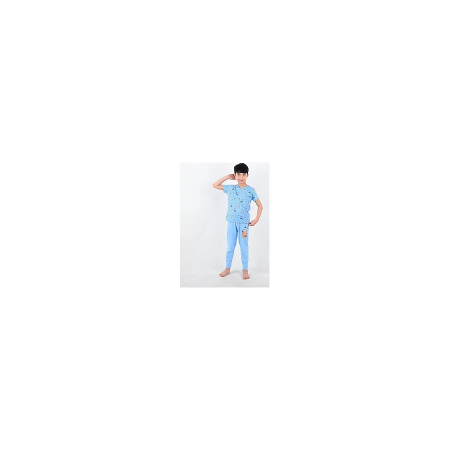 erkek çocuk kısa kollu pijama takımı nota mavi