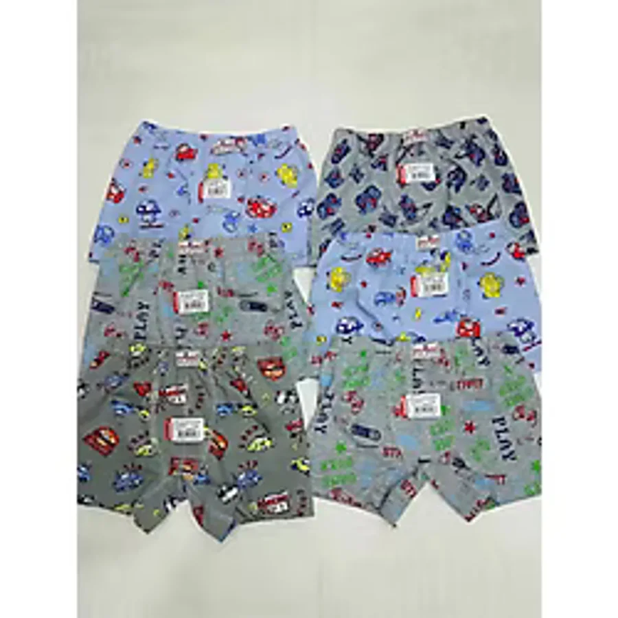 Erkek Çocuk Pamuklu Likralı Araba Desenli 6 Lı Boxer
