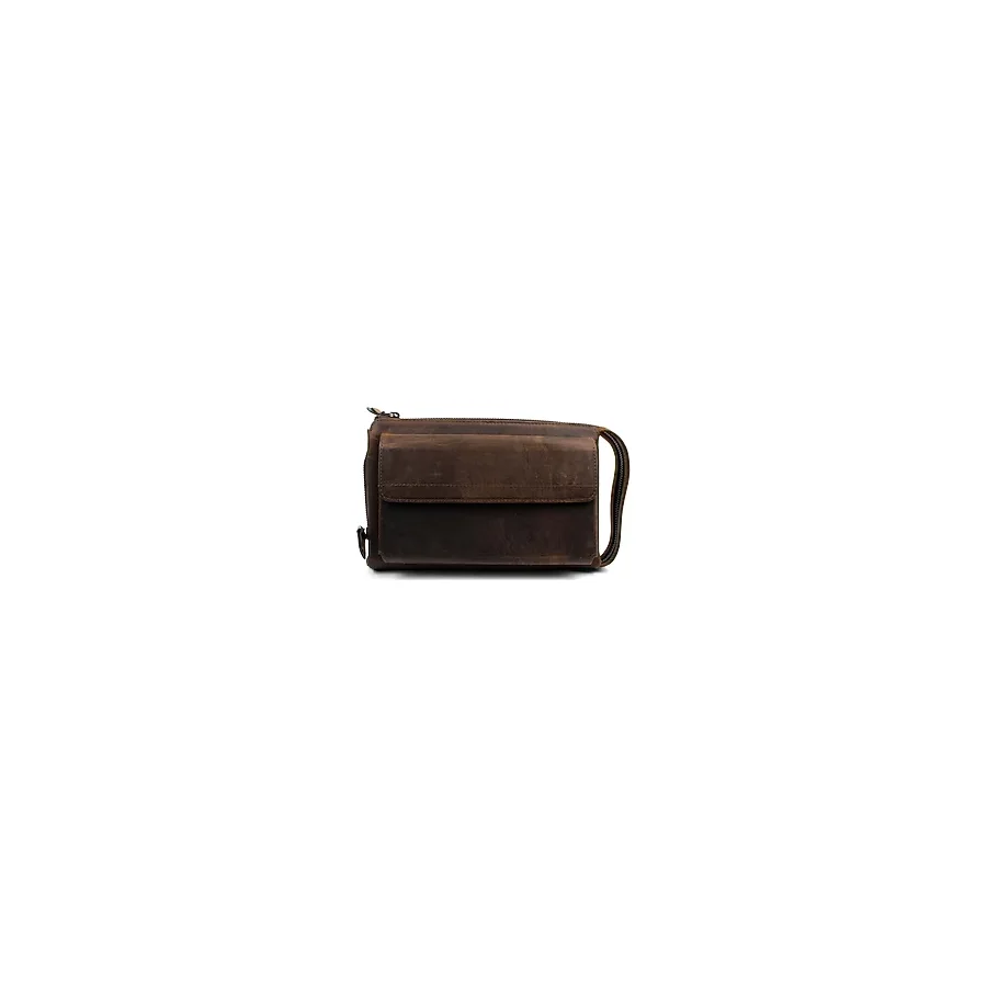 Erkek Hakiki Crazy Deri Kahverengi El Çantası Clutch Portföy Çanta
