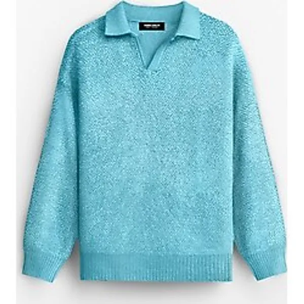 Erkek Oversize Dokulu Kazak Bebek Mavi - Bebek Mavisi - 2XL