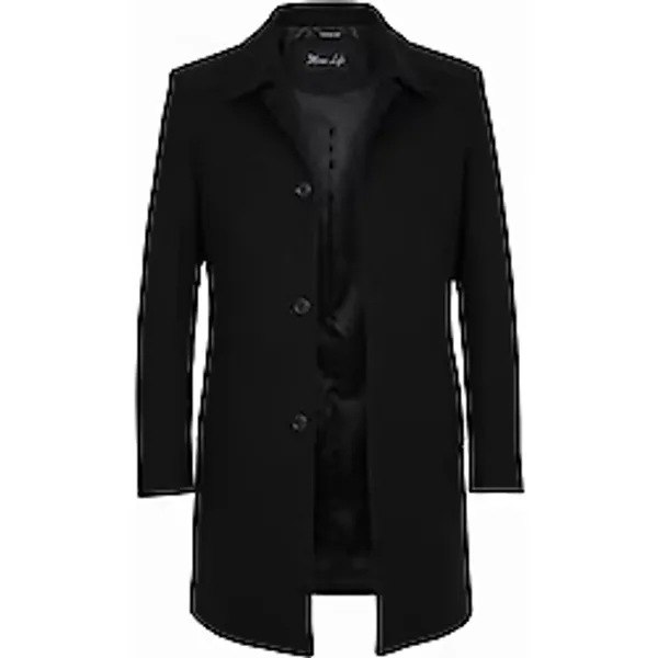 Erkek Siyah Dar Kesim Yün Karışımlı Kaşe Gömlek Yaka Palto Kaban - 3XL