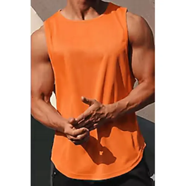 Erkek Sporcu Atleti Sıfır Kol Tişört Fitness Gym Antrenman Tişörtü Ter Tutmayan Atlet SIFIRKOL-2026 (Turuncu, S)