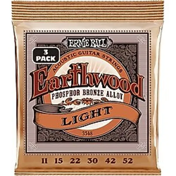 Ernie Ball Earthwood Light Fosfor Bronz Akustik Gitar Telleri 3'lü Paket - 11-52 Ölçü