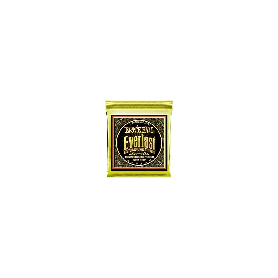 Ernie Ball Everlast Ekstra Hafif Kaplamalı 80/20 Bronz Akustik Gitar Telleri, Ölçü 10-50