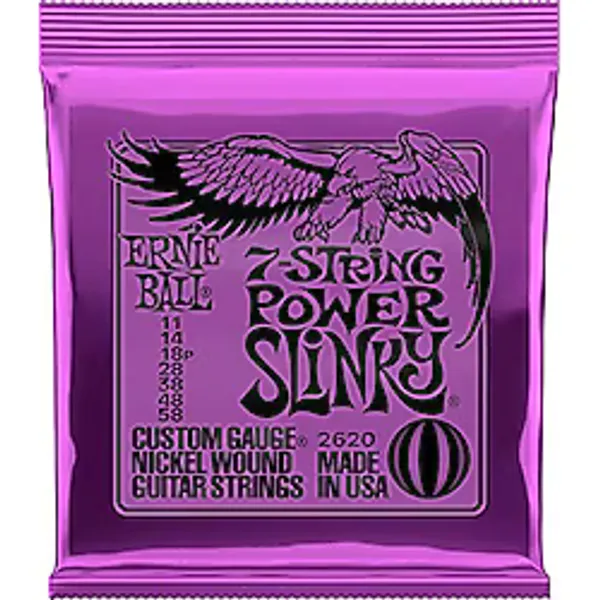 Ernie Ball Power Slinky 7 Telli Nikel Yara Elektro Gitar Telleri, Ölçü 11-58