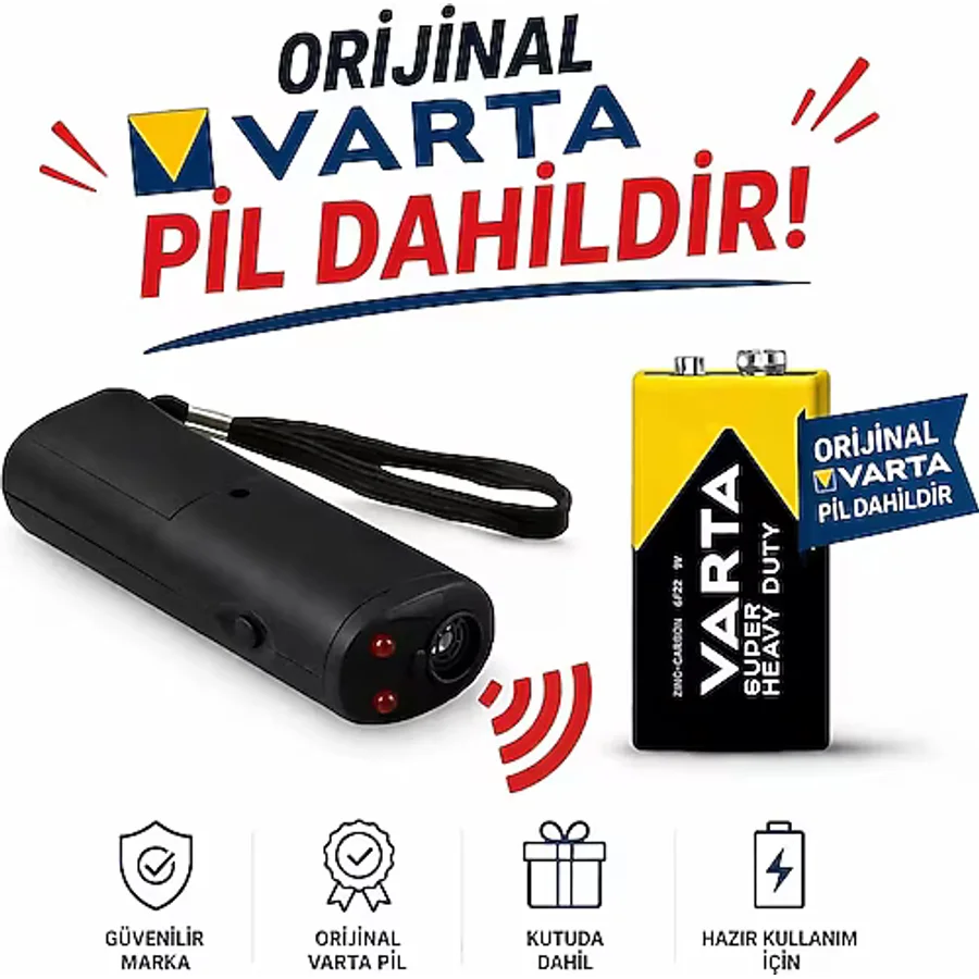 Erol av Ultrasonik Köpek Kovucu ve Eğitici Cihaz Frekanslı, LED Flaşlı Varta Pil Hediye