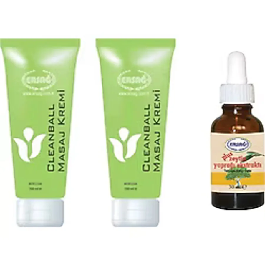 Ersağ Cleanball Masaj Kremi 2 x 200 ML + Plus Zeytin Yaprağı Ekstraktı 30 ML