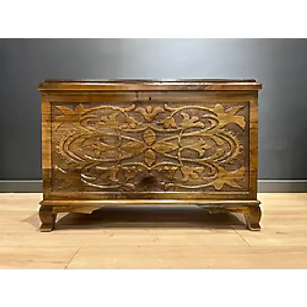 Erteks Tekstil 4 Köşeli Maraş Çeyiz Sandığı - 65 X 95 - Açık Ceviz