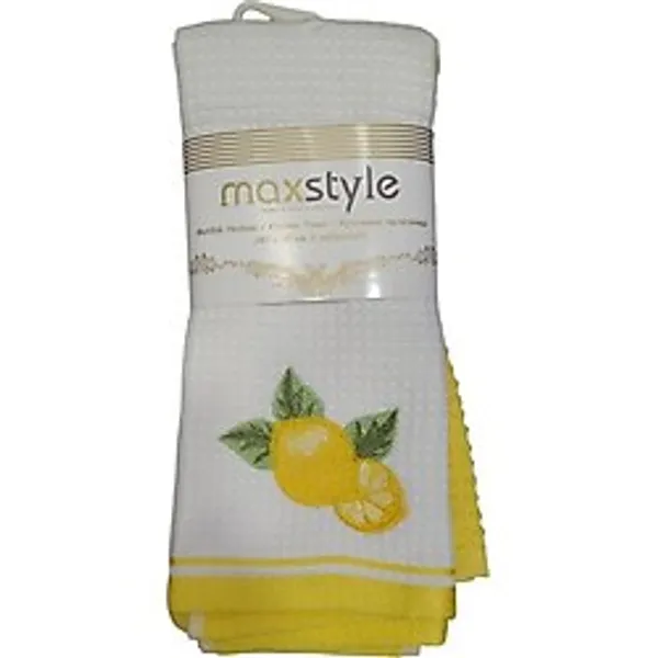 Es Dekor Pamuk Mutfak Havlusu Tekstili 40X60 2'li Limon Beyaz Sarı Nakışlı Desen Style Home Hot