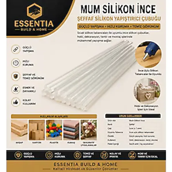 ESBH Ince Şeffaf Mum Silikon - Sıcak Silikon Tabancası İçin Güçlü Yapıştırıcı Çubuk