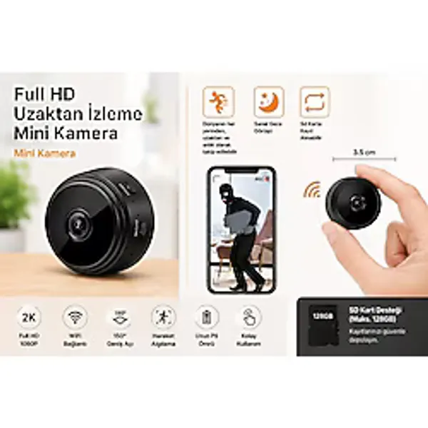 Eser Ticarett Full Hd Uzaktan Izleme Mini Kamera Wifi Gece Görüşlü Hareket Algılamalı Gizli Güvenlik Kamerası - Siyah