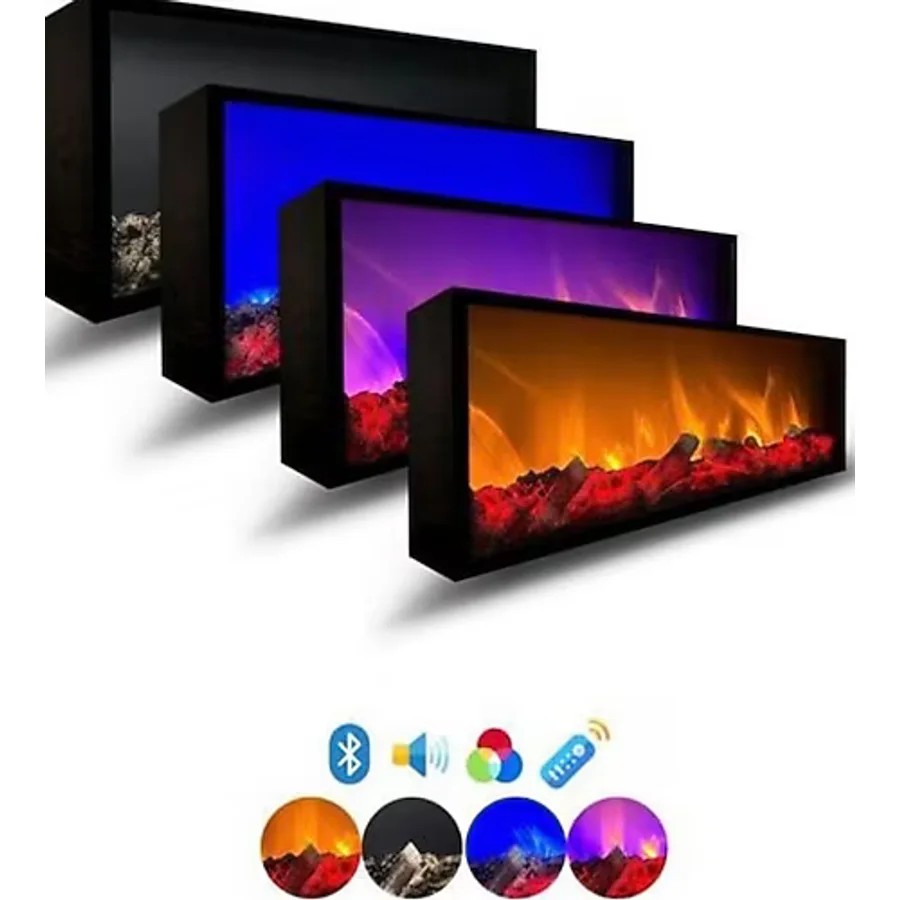 Esha Home Dekoratif Elektrikli Yapay Şömine Farklı Renk Modları, Kumandalı, Bluetooth 160X40 Cm