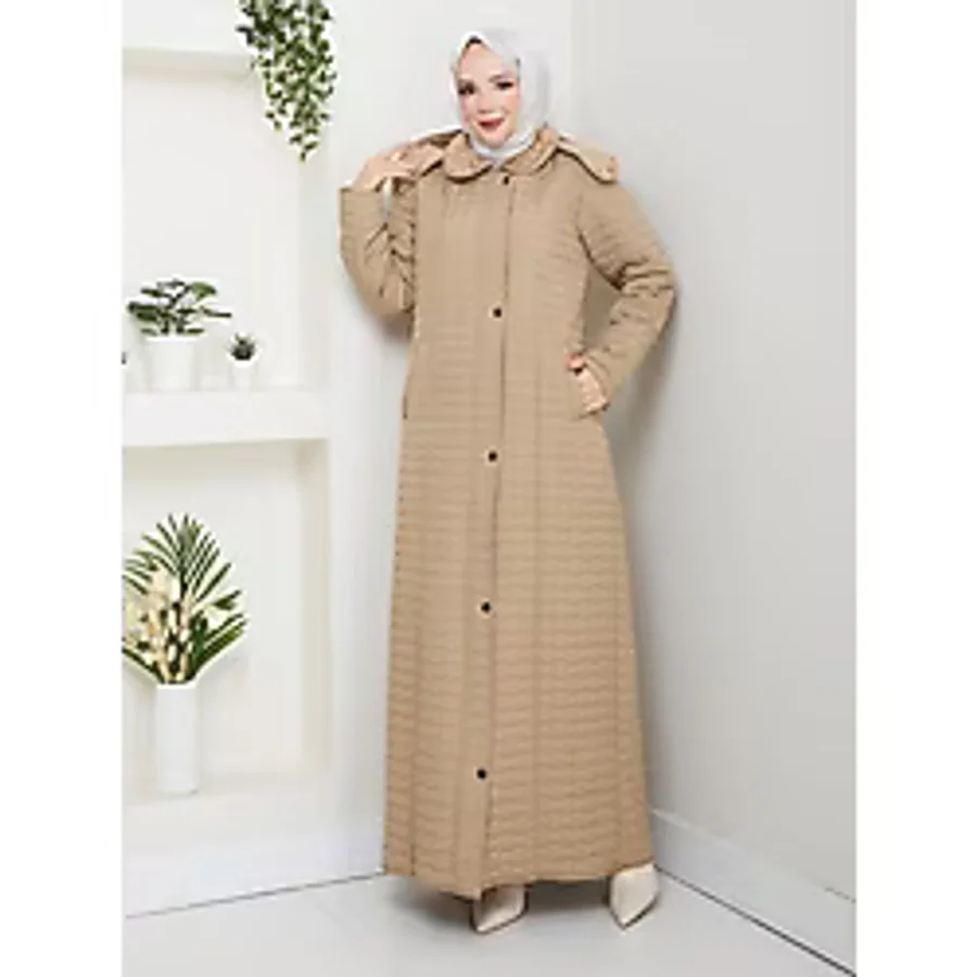 Eslemnur 140CM Içi Velboalı Kapitone Mont - 48 - Bej