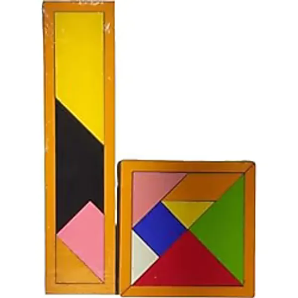 Esmay Ahşap Kare Tangram 11x11 + Ahşap T Tangram Renkli Zeka Oyunu Seti gnsRKFaz2941