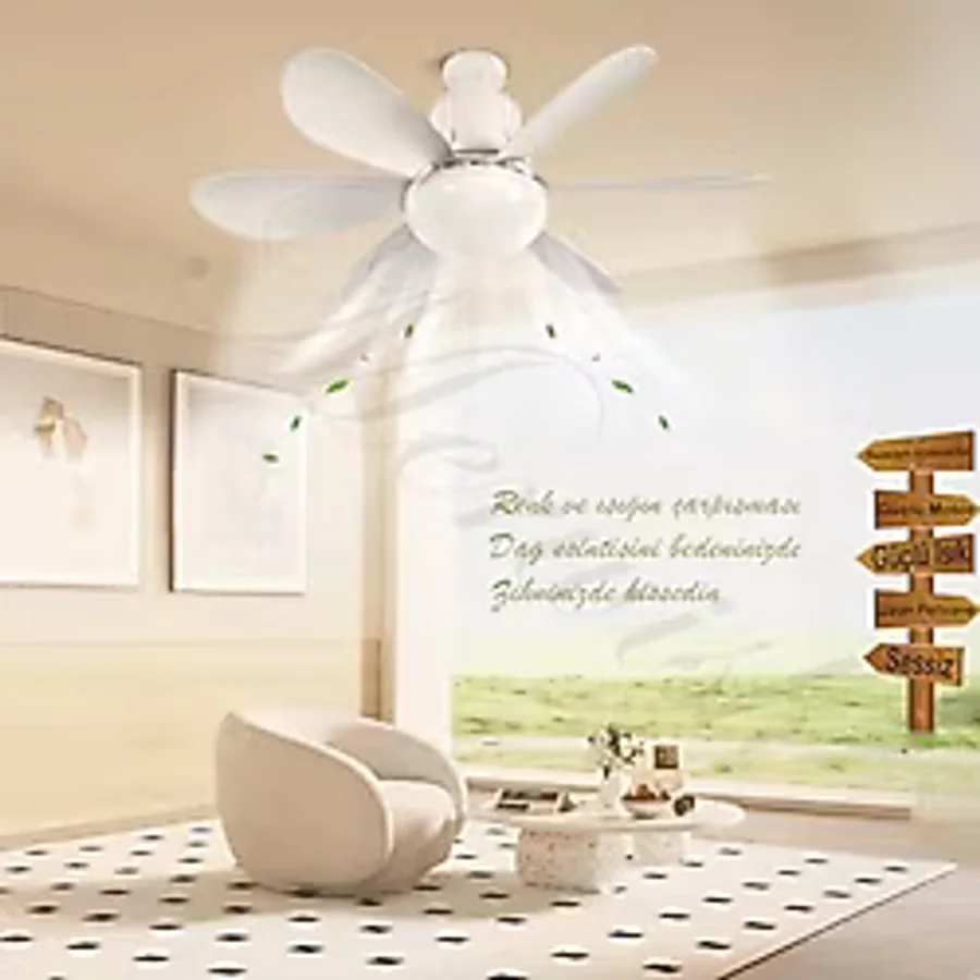Esmo Home Tavan Vantilatörü LED Işık 3 Renk Işık Sıcaklığı Ayarlanabilir 3 Kademe Hız Modu Sessiz 52 cm Çap 6 Kanat Uzaktan Kumandalı Vantilatör (Beyaz) - Ahşap