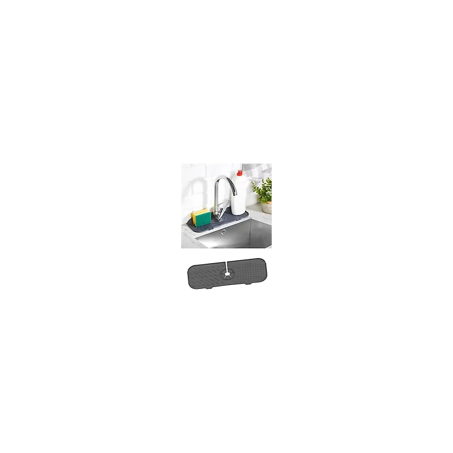 Esnek Musluk Lavabo Matı - Mutfak Banyo Batarya Su Tutucu Bulaşık Süngeri Matı Gri