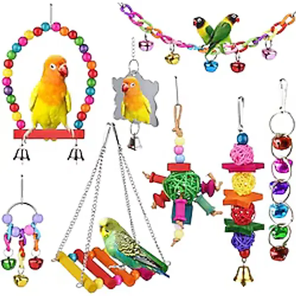 ESRISE 8 Adet Muhabbet Kuşu Cockatiel Kuş Oyuncakları, Papağan Kafesi Hamak Salıncak Ahşap Levrek Çiğneme Oyuncağı, Muhabbet Kuşları, Aşk Kuşları, Kanatlar, Muhabbet Kuşları için