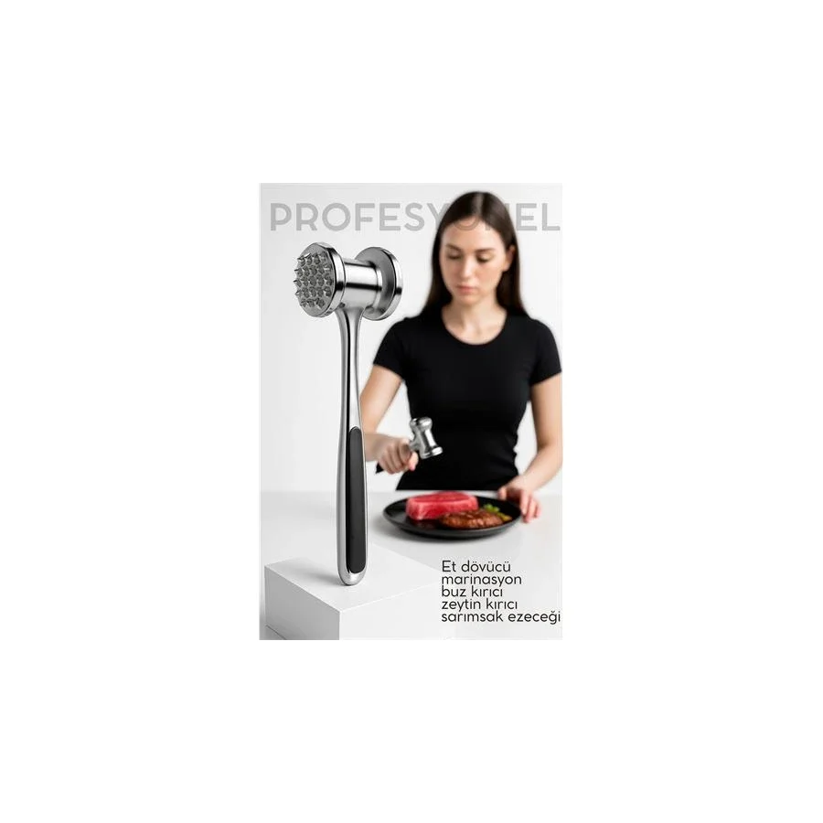 Et Dövücü Tokmağı Profesyonel Paslanmaz Çelik Marinasyon Çekici & Zeytin Kırıcı - 22 Cm