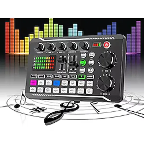 ETABEL Stüdyo Ses Mikseri Şarjlı Bluetooth Dj Canlı Yayın Kondenser Mikrofon Bağlantısı F998 - Siyah