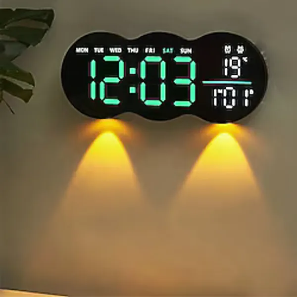 Etashop Uzaktan Kumandalı Bulut Led Duvar Saati Ortam Işıklı Büyük Dijital Ekran Çift Alarm Sıcaklık Tarih Göstergeli G