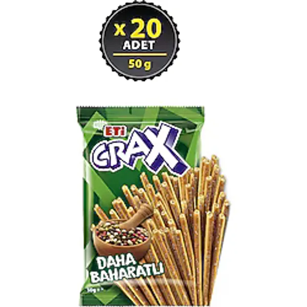 Eti Crax Patlayan Lezzet 50 gr 20'li Paket Acı Baharatlı Çubuk Kraker