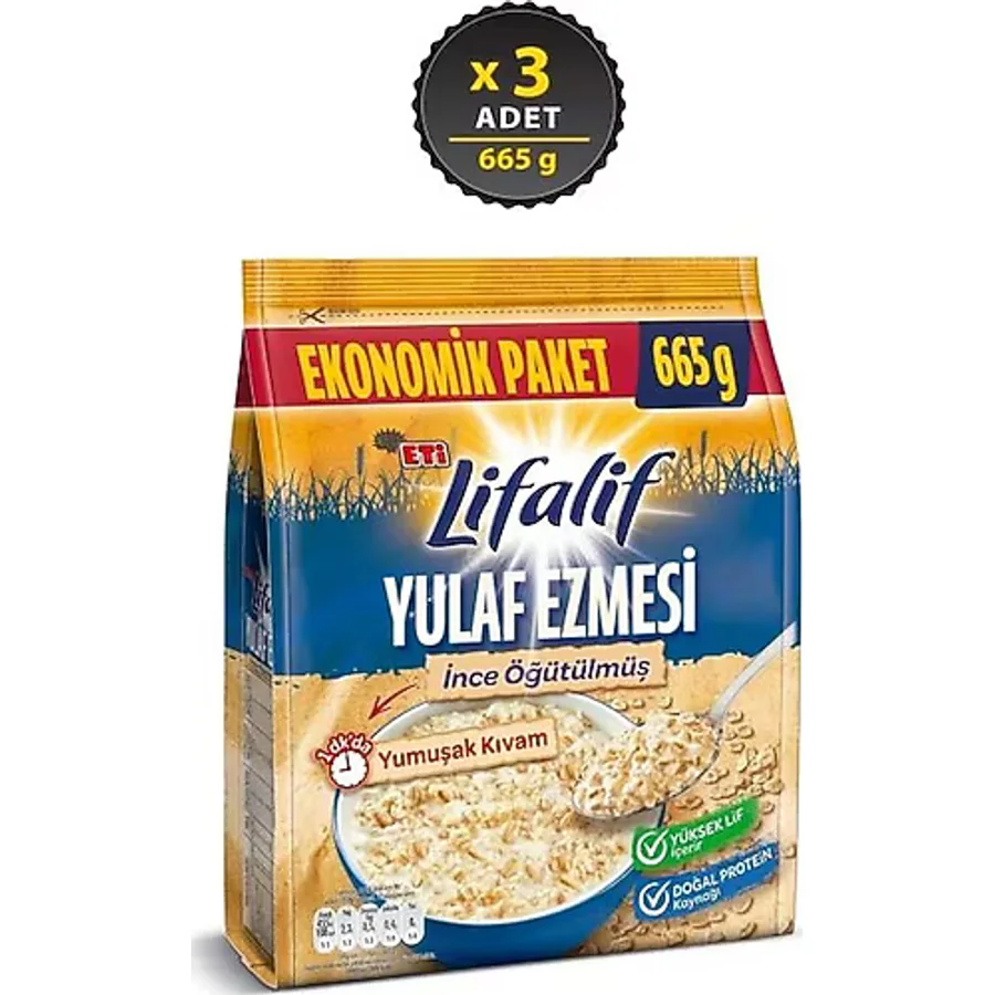 Eti Lifalif İnce Öğütülmüş Yulaf Ezmesi 665 gr 3'lü