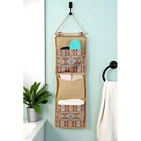 Etnik Desenli 3'lü Kapı Arkası Organizer, Makyaj, Banyo, Sabun ve Havlu İçin Ideal - Ahşap - Ceviz - Seçenek 1