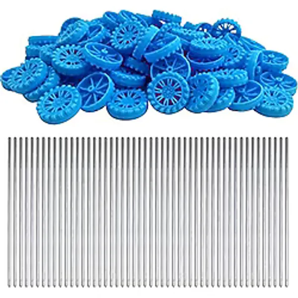 EUDAX 30 mm x 8 mm Plastik Rulo 2 mm Çap Şaft Oyuncaklar Tekerlek ve 2 mm x 100 mm Sap Şaft Yuvarlak Çubuk Aks Kendin Yap Oyuncak RC Araba Kamyon Tekne Helikopter Model Parçası (Mavi, 100 adet)