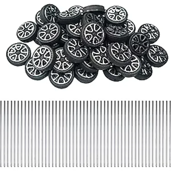 EUDAX 30 mm x 9 mm Plastik Rulo 2 mm Çap Şaft Oyuncaklar Tekerlek ve 2 mm x 100 mm Sap Şaft Yuvarlak Çubuk Aks Kendin Yap Oyuncak RC Araba Kamyon Tekne Helikopter Model Parçası (100 Adet)
