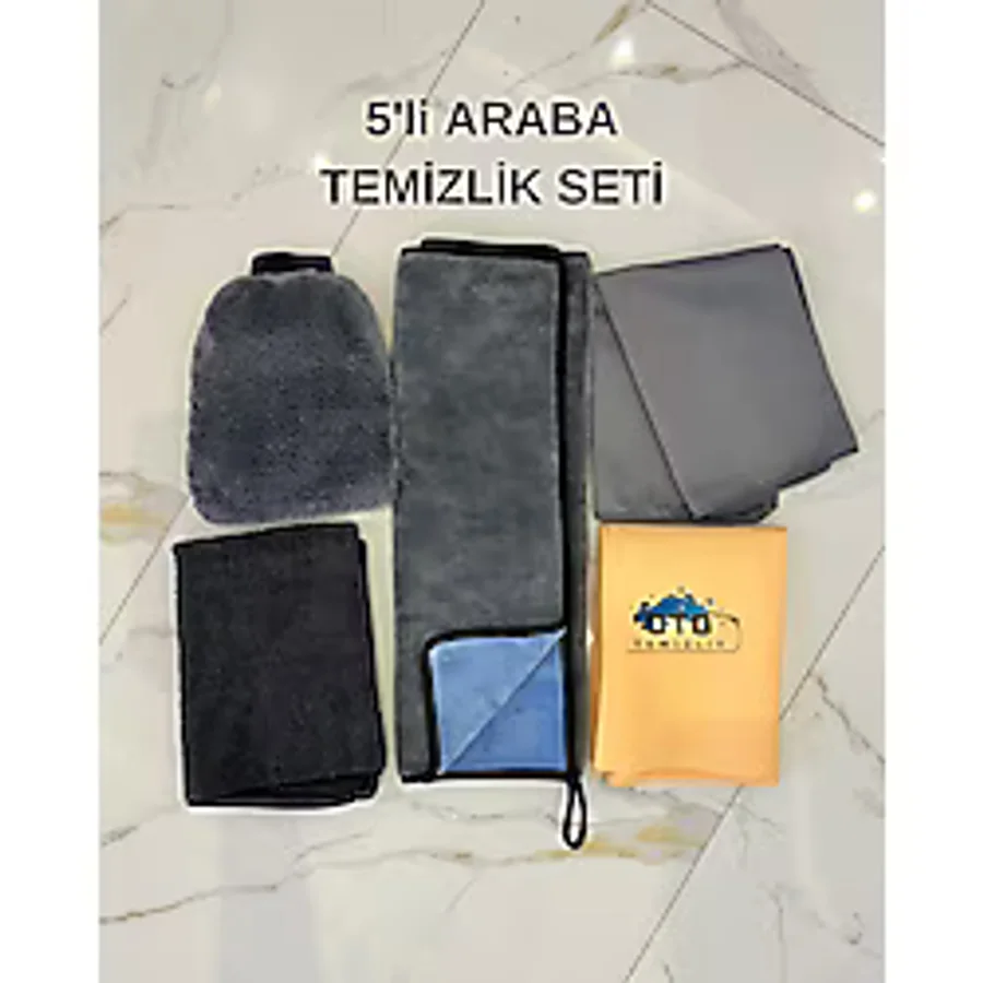 Euroist 5'li Araba Yıkama Seti - Mikrofiber Kurulama Bezi, Güderi, Araba Yıkama Eldiveni, Cam Bezi 70X50CM