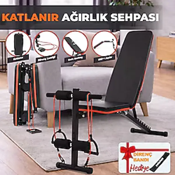 Ev Tipi Çok Fonksiyonlu Dambıl Bench Press ve Mekik Sehpası Antrenman Aleti Direnç Lastiği Hediye