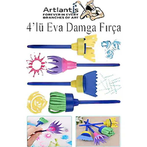 Eva Damga Fırçası 4 Lü 1 Paket Plastik Doku Tarağı Fırçası Okul Öncesi Boya Sünger Fırça Seti Çocuklar İçin Plastik Sap