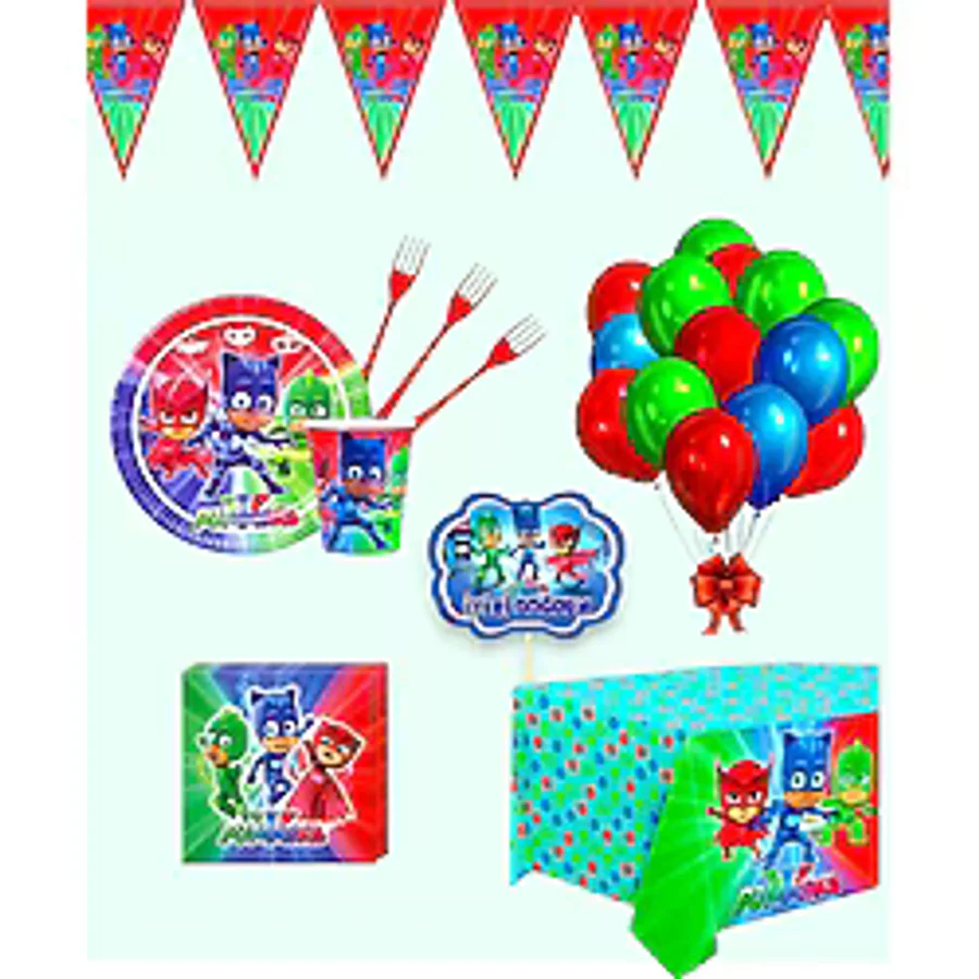 Evabrite Pijamaskeliler 16 Kişilik Doğum Günü Parti Malzemeleri Seti PJ MASKS Konsept