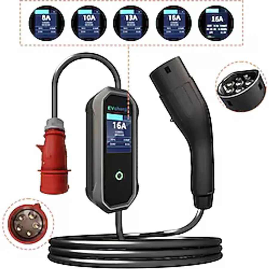 EVcharge 11 Kw Elektrikli Araç Taşınabilir Şarj Istasyonu 16A Tip-2 5X32A 5 mt Tip2(Mobil Uygulama)