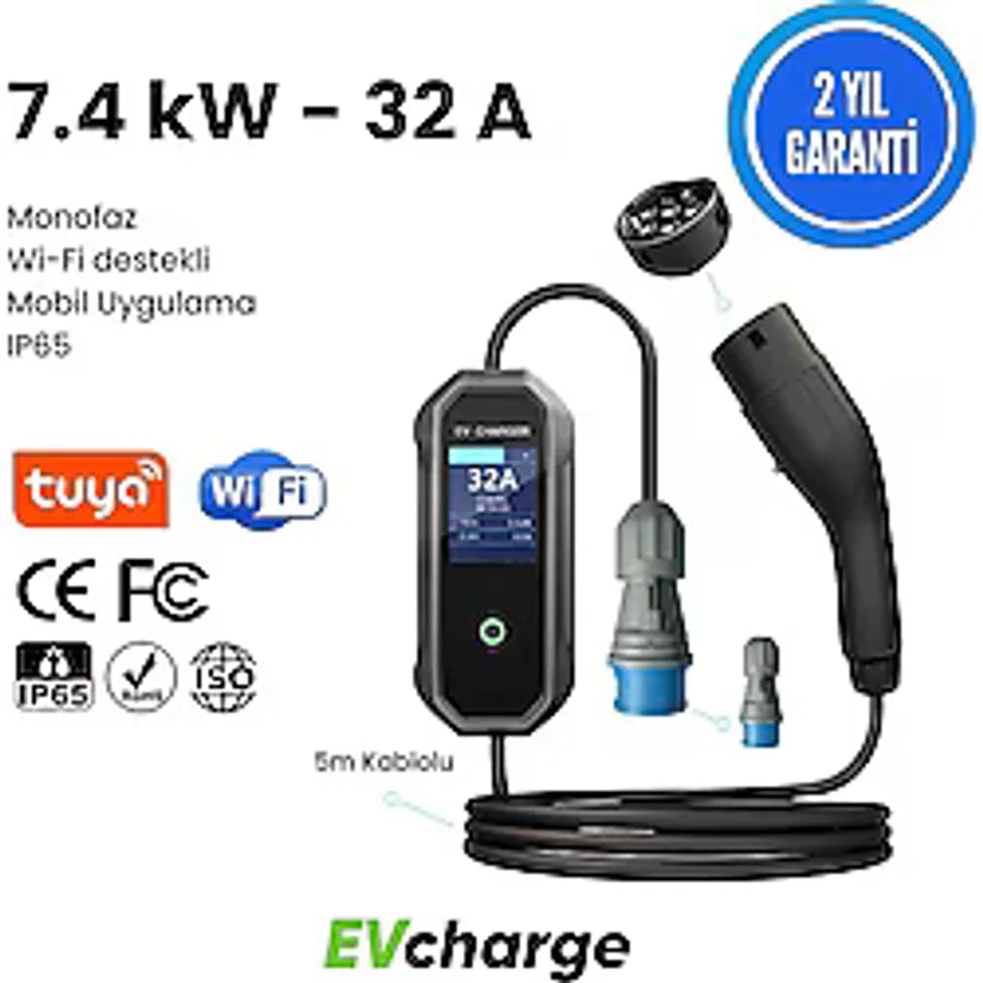 Evcharge Elektrikli Araç Taşınabilir Şarj Cihazı 7 Kw / 32A