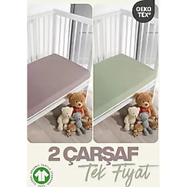 evdehome 2'li Bebek Çarşaf Seti - %100 Pamuk Organik, Lastikli Bebek Yatak Çarşafı, 60x120+15 cm