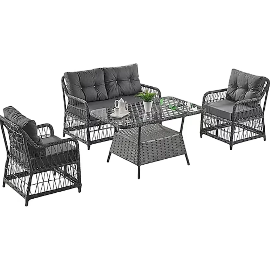 Evdemo Breda 2+1+1 Cam Masalı Rattan Bahçe Balkon Takımı