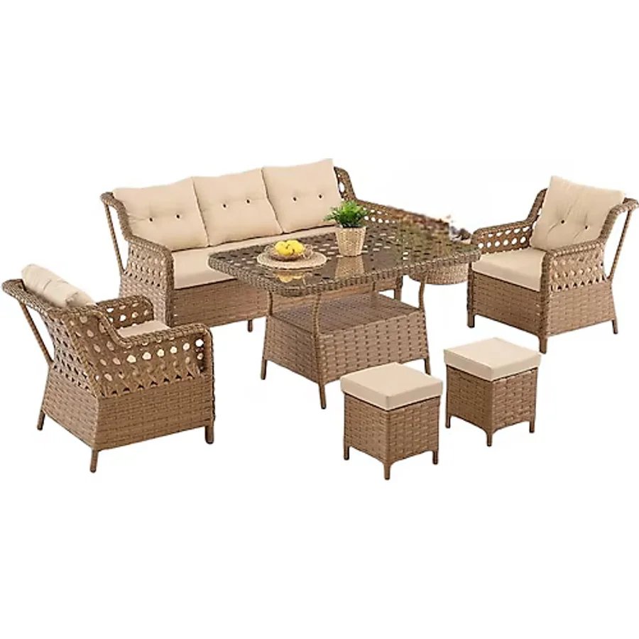 Evdemo Deniz Rattan Puflu 3+1+1 Kahverengi Bahçe Balkon Takımı