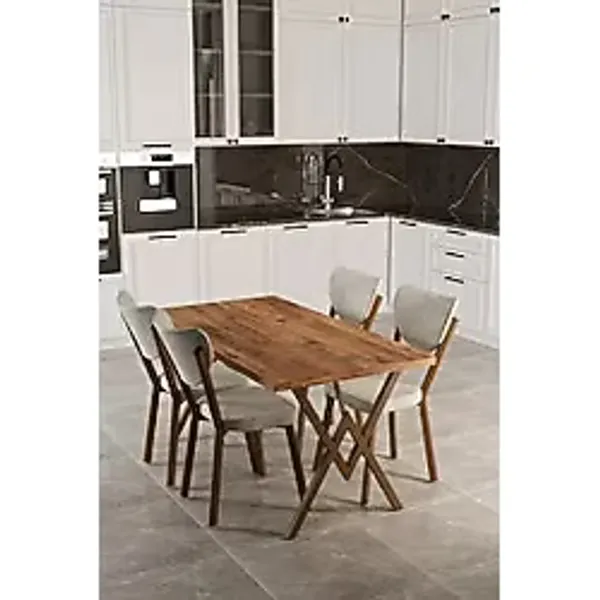 Evdemo Elma 4 Kişilik Mutfak Yemek Masa Takımı Krem