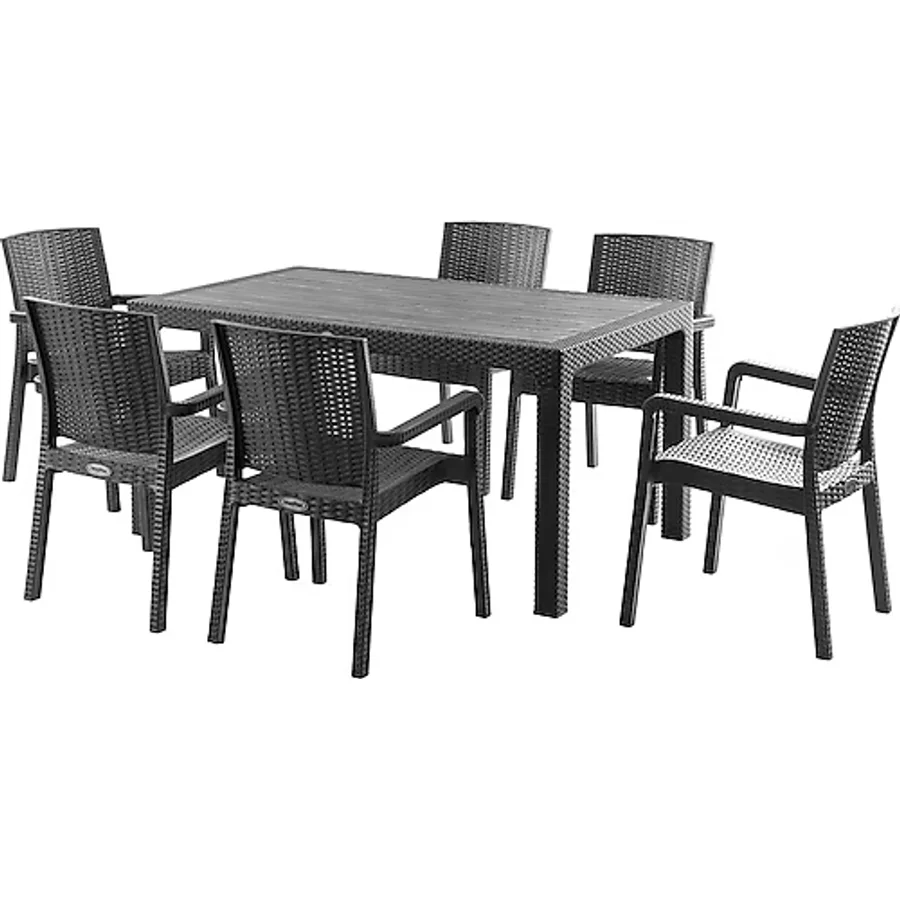Evdemo King 6 Kişilik Rattan Siyah Bahçe & Balkon Takımı