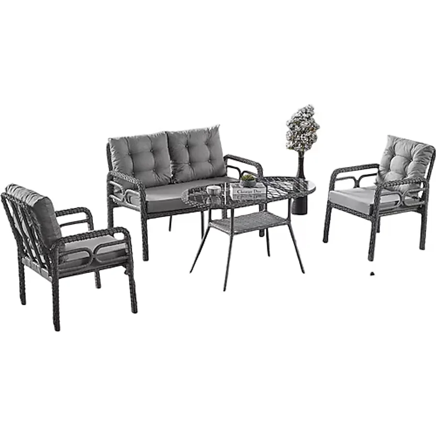 Evdemo Rio 2+1+1+Camlı Masa Rattan Bahçe & Balkon Takımı