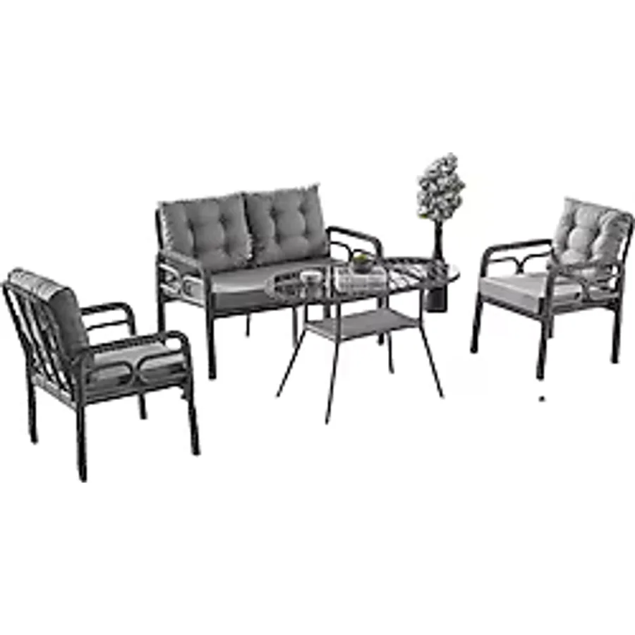 Evdemo Rio 2+1+1+Camlı Masa Rattan Gri Bahçe & Balkon Takımı