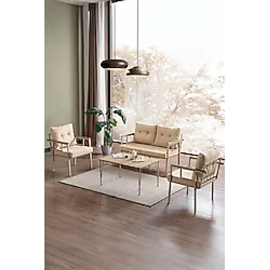 EVDEMO Saye Metal Bahçe Balkon Oturma Takımı 2+1+1+Orta Sehpa Cappuccino